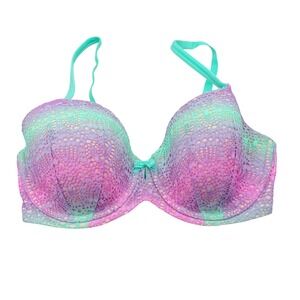 Victorias Secret VS Lined Demi Bra Pink Green 32DDD‎ Mermaid Eyelet Bright